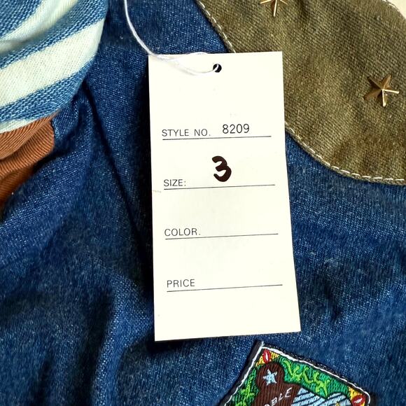 Vintage K.K. Kid's Fashion 3-Piece Overall Set Unisex 3T Blue Denim Patchworks - Picture 10 of 14